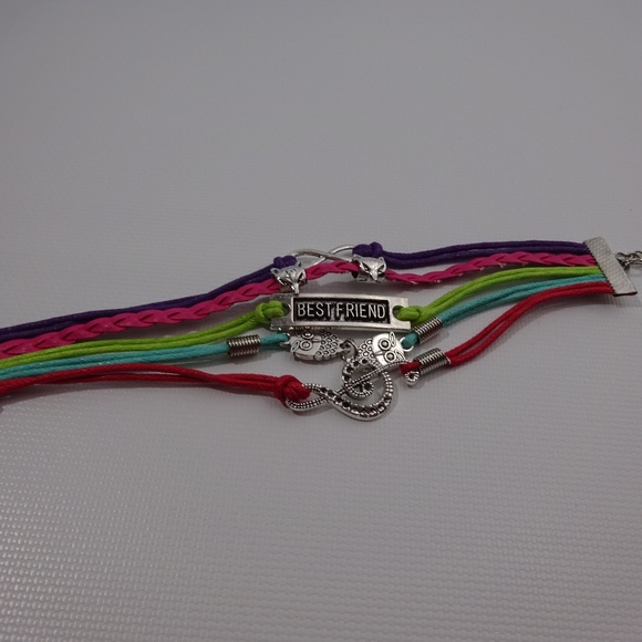 Owl Note Wing Leather Charm Bracelet Silver Plated - Picture 2 of 4